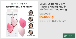 Combo 2 Mút Tán Nền Trang Điểm Mastige Kháng Khuẩn Màu Hồng