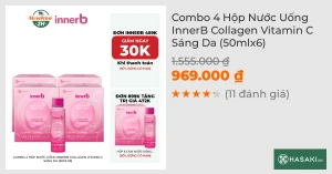 Combo 4 Hộp Nước Uống InnerB Collagen Vitamin C Sáng Da (50mlx6)