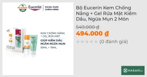 Combo Eucerin Kem Chống Nắng 50ml Gel Rửa Mặt 75ml Giúp Kiềm Dầu, Ngừa Mụn