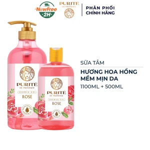 Combo Sữa Tắm Purité Dưỡng Da Mềm Mịn Hương Hoa Hồng 1100ml 500ml