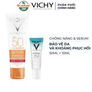 Combo Vichy Chống Nắng Bảo Vệ Da 50ml & Serum Khoáng Phục Hồi 10ml