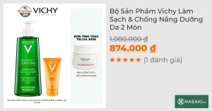 Combo Vichy Gel Rửa Mặt Ngừa Mụn 400ml Kem Chống Nắng Không Nhờn Rít 50ml