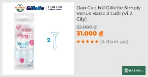 Dao Cạo Nữ Gillette Simply Venus Basic 3 Lưỡi (Vỉ 2 Cây)