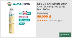 Dầu Gội Khô Batiste Dành Cho Tóc Vàng, Tóc Sáng Màu 200ml
