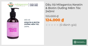 Dầu Xả Milaganics Keratin & Biotin Dưỡng Mềm Tóc 240ml