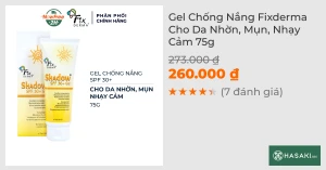 Gel Chống Nắng Fixderma Cho Da Nhờn, Mụn, Nhạy Cảm 75g