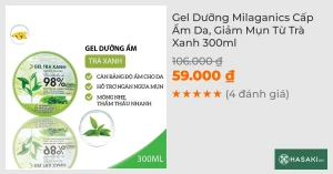 Gel Dưỡng Milaganics Cấp Ẩm Da, Giảm Mụn Từ Trà Xanh 300ml