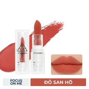 HSD 11/2025 Son Thỏi Lì 3CE Vỏ Trong Suốt Focus On Me - Đỏ San Hô 3.5g