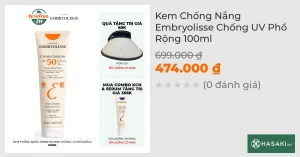 Kem Chống Nắng Embryolisse Chống UV Phổ Rộng 100ml