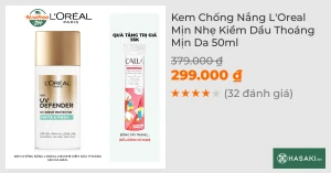 Kem Chống Nắng L'Oreal Mịn Nhẹ Kiềm Dầu Thoáng Mịn Da 50ml