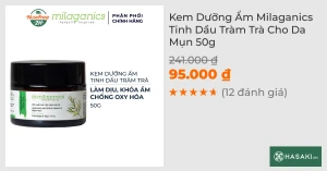 Kem Dưỡng Ẩm Milaganics Tinh Dầu Tràm Trà Cho Da Mụn 50g