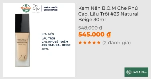 Kem Nền B.O.M Che Phủ Cao, Lâu Trôi 23 Natural Beige 30ml