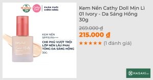 Kem Nền Cathy Doll Mịn Lì 01 Ivory - Da Sáng Hồng 30g