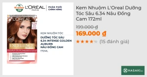 Kem Nhuộm L'Oreal Dưỡng Tóc Sâu 6.34 Nâu Đồng Cam 172ml