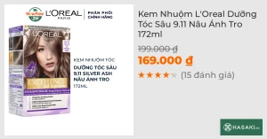 Kem Nhuộm L'Oreal Dưỡng Tóc Sâu 9.11 Nâu Ánh Tro 172ml