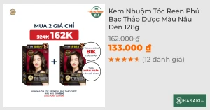Kem Nhuộm Tóc Reen Phủ Bạc Thảo Dược Màu Nâu Đen 120g