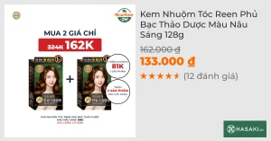 Kem Nhuộm Tóc Reen Phủ Bạc Thảo Dược Màu Nâu Sáng 120g