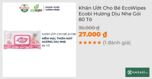 Khăn Ướt Cho Bé EcoWipes Ecobi Hương Dịu Nhẹ Gói 80 Tờ