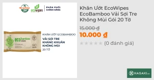 Khăn Ướt EcoWipes EcoBamboo Vải Sợi Tre Không Mùi Gói 20 Tờ HSD: 36 tháng
