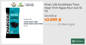 Khăn Ướt EcoWipes Than Hoạt Tính Ngừa Mụn Gói 15 Tờ
