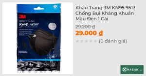 Khẩu Trang 3M KN95 9513 Chống Bụi Kháng Khuẩn Màu Đen 1 Cái
