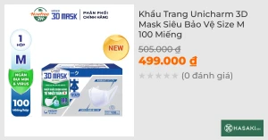 Khẩu Trang Unicharm 3D Mask Siêu Bảo Vệ Size M 100 Miếng