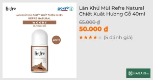 Lăn Khử Mùi Refre Natural Chiết Xuất Hương Gỗ 40ml