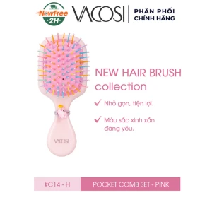 Lược Chải Tóc Vacosi Bỏ Túi, Kèm Chun Màu Hồng C14-H