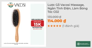 Lược Gỗ Vacosi Massage, Ngăn Tĩnh Điện, Làm Bóng Tóc C02