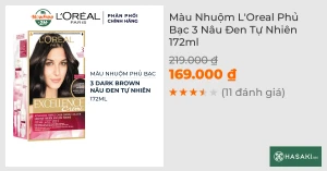 Màu Nhuộm L'Oreal Phủ Bạc 3 Nâu Đen Tự Nhiên 172ml