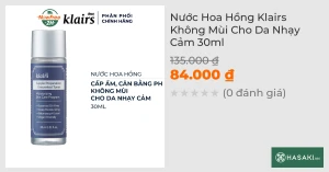 Mini Nước Hoa Hồng Klairs Không Mùi Cho Da Nhạy Cảm 30ml