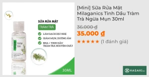 [Mini] Sữa Rửa Mặt Milaganics Tinh Dầu Tràm Trà Ngừa Mụn 30ml
