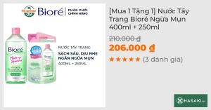 [Mua 1 Tặng 1] Nước Tẩy Trang Bioré Ngừa Mụn 400ml + 250ml