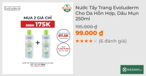 Nước Tẩy Trang Evoluderm Cho Da Hỗn Hợp, Dầu Mụn 250ml