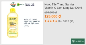 Nước Tẩy Trang Garnier Vitamin C Làm Sáng Da 400ml