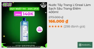 Nước Tẩy Trang L'Oreal Làm Sạch Sâu Trang Điểm 400ml