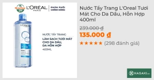Nước Tẩy Trang L'Oreal Tươi Mát Cho Da Dầu, Hỗn Hợp 400ml