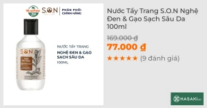 Nước Tẩy Trang S.O.N Nghệ Đen & Gạo Sạch Sâu Da 100ml