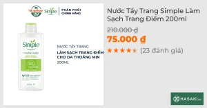 Nước Tẩy Trang Simple Làm Sạch Trang Điểm 200ml