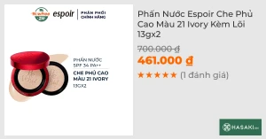 Phấn Nước Espoir Che Phủ Cao Màu 21 Ivory Kèm Lõi 13gx2