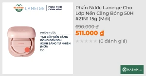 Phấn Nước Laneige Cho Lớp Nền Căng Bóng 50H 21N1 15g (Mới)