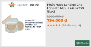 Phấn Nước Laneige Cho Lớp Nền Mịn Lì 24H 23N 15gx2