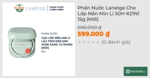 Phấn Nước Laneige Cho Lớp Nền Mịn Lì 50H 21N1 15g (Mới)