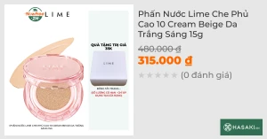 Phấn Nước Lime Che Phủ Cao 10 Cream Beige Da Trắng Sáng 15g