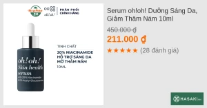 Serum oh!oh! Dưỡng Sáng Da, Giảm Thâm Nám 10ml