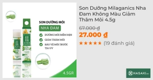 Son Dưỡng Milaganics Nha Đam Không Màu Giảm Thâm Môi 4.5g