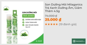 Son Dưỡng Môi Milaganics Trà Xanh Dưỡng Ẩm, Giảm Thâm 4.5g