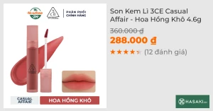 Son Kem Lì 3CE Casual Affair - Hồng Nho 4.6g