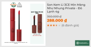 Son Kem Lì 3CE Mịn Màng Như Nhung Private - Đỏ Lạnh 4g