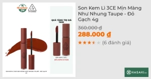 Son Kem Lì 3CE Mịn Màng Như Nhung Taupe - Đỏ Gạch 4g